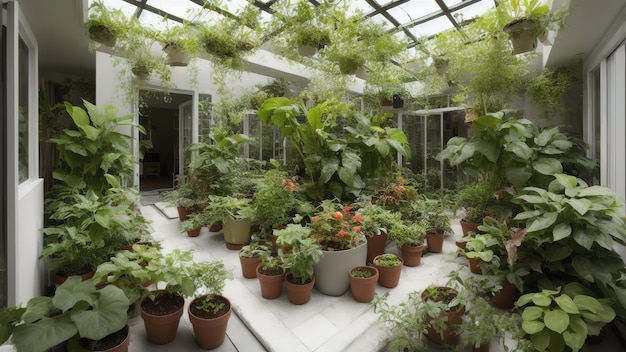 Urban jungle Winter garden with plants flowers Garden in the house