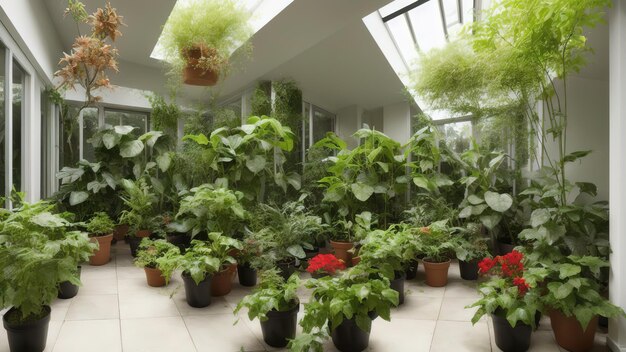 Urban jungle Wintertuin met planten bloemen Tuin in huis