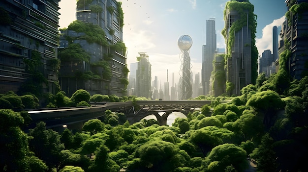 Городские джунгли с небоскребами, переплетенными с зеленью