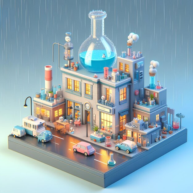 urban laboratory 3d blender render soft smooth lighting rain background