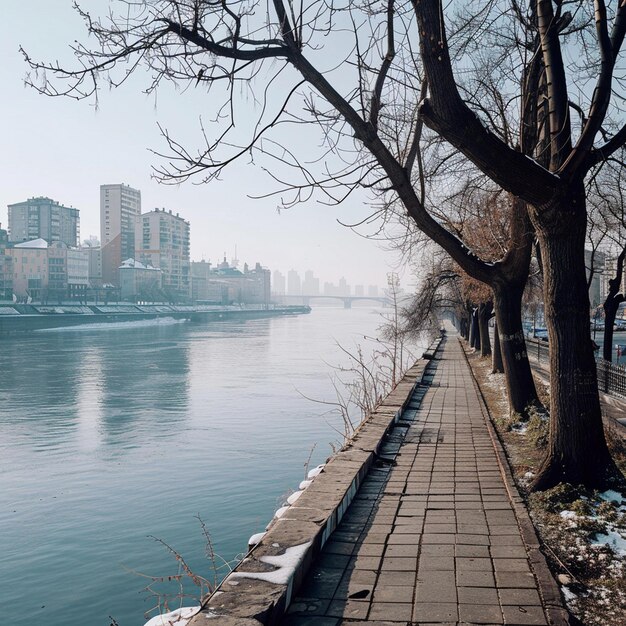 Urban Landscape Along Dnipro Riverbank in Kiev