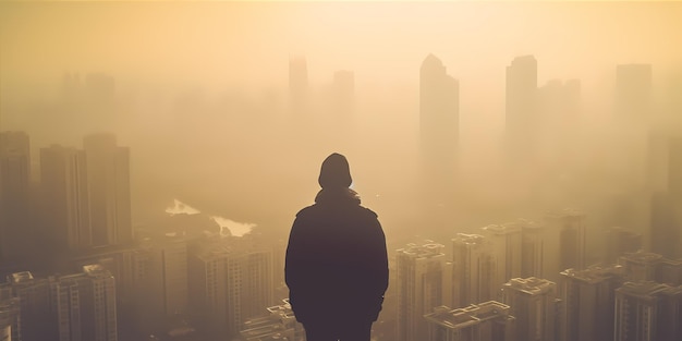 Urban landscape covered in layers of smog revealing the harmful effects of air pollution