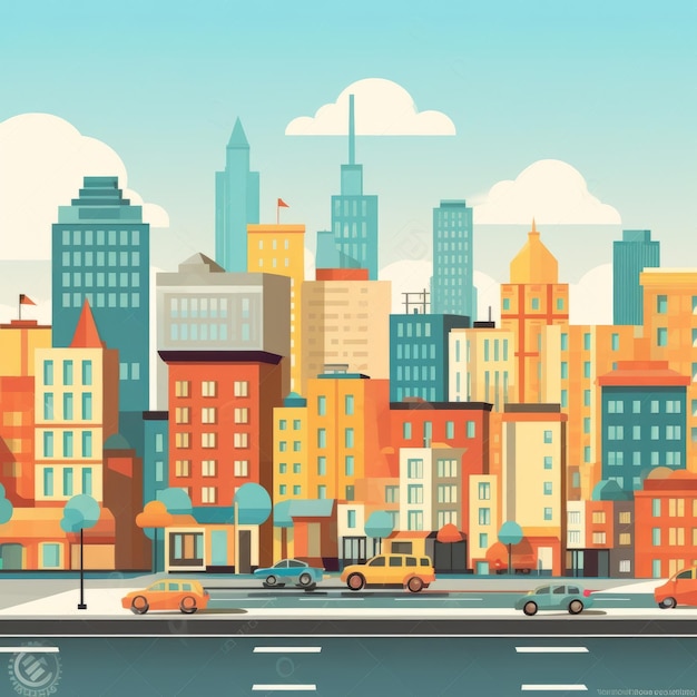 Urban Landscape Vibrant Flat Vector Illustration of a Cityscape