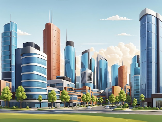 Urban landscape with large modern buildings and suburb with priv vector illustration