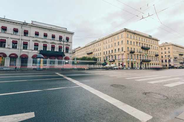 Urban landscape with street traffic.