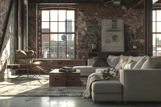 Urban loft woonruimte met industriële accenten en