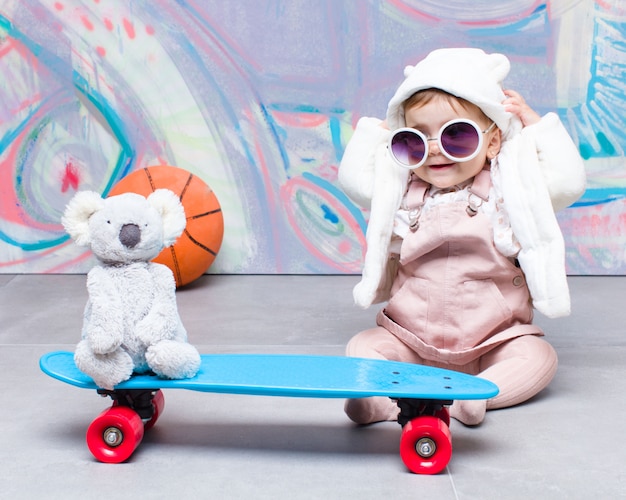 Urban look baby with skate board