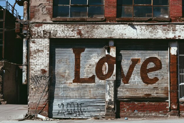 Urban Love Graffiti on a Rustic Building