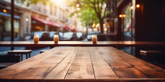 都市の朝空いたカフェのテーブルが日々の顧客を待っています