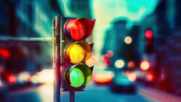 Photo urban night lights multicolored traffic signal gleam generative ai