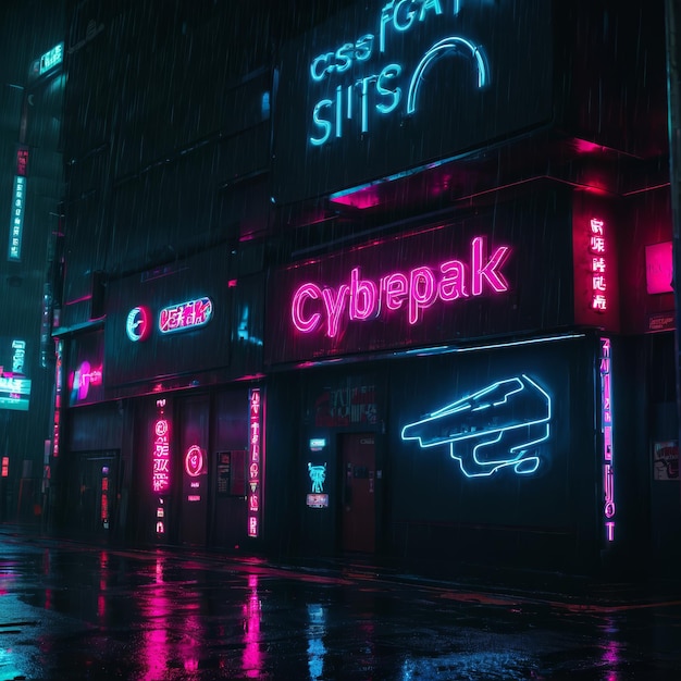 Urban Night Scene With Neon Signs