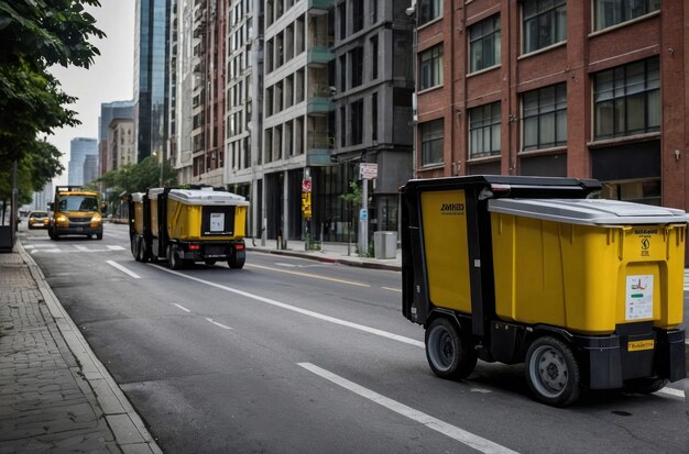 Foto scena notturna urbana con bidoni per il riciclaggio