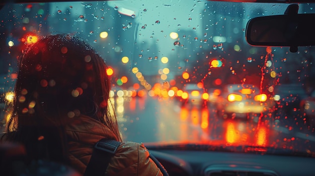 Photo urban nightscape passengers drifting off as city lights blur past generative ai