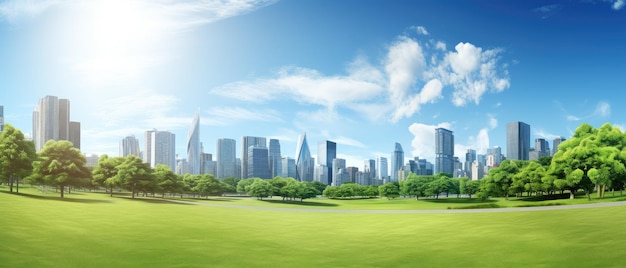 Photo urban oasis green park meets city skyline