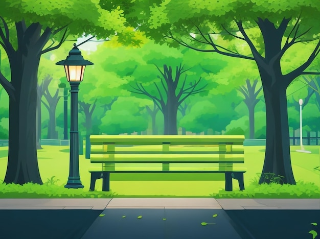 写真 緑の木のベンチと歩道がある都会のオアシス サマー パーク
