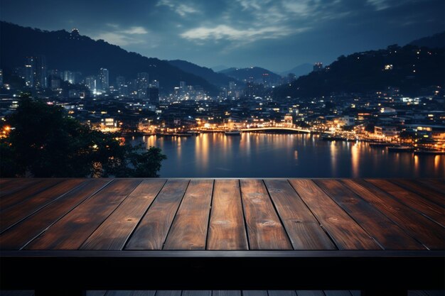 Urban panorama View from wooden plank offers a nocturnal Phuket town spectacle