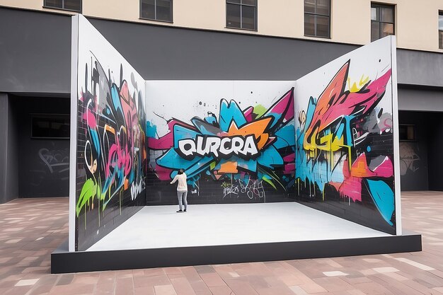 Urban Plaza Virtual Reality Graffiti AR Overlay Samenwerkingsmockup