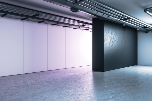 Urban purple interior room with copy space on wall