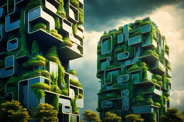 Urban residential towers incorporating vertical farming promoting selfsufficiency and fostering a green lifestyle