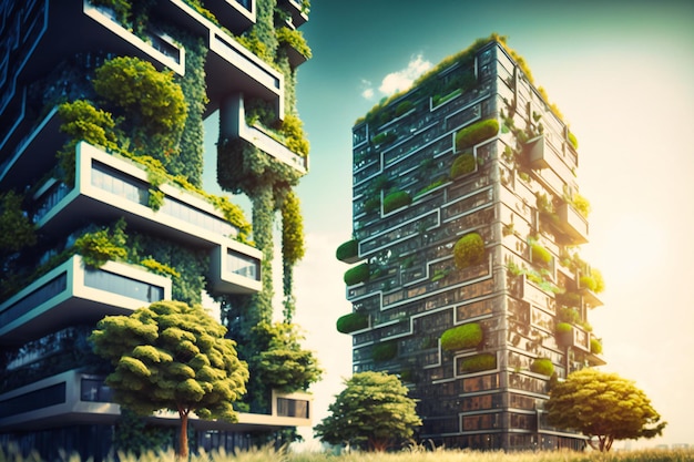 Urban residential towers incorporating vertical farming promoting selfsufficiency and fostering a green lifestyle