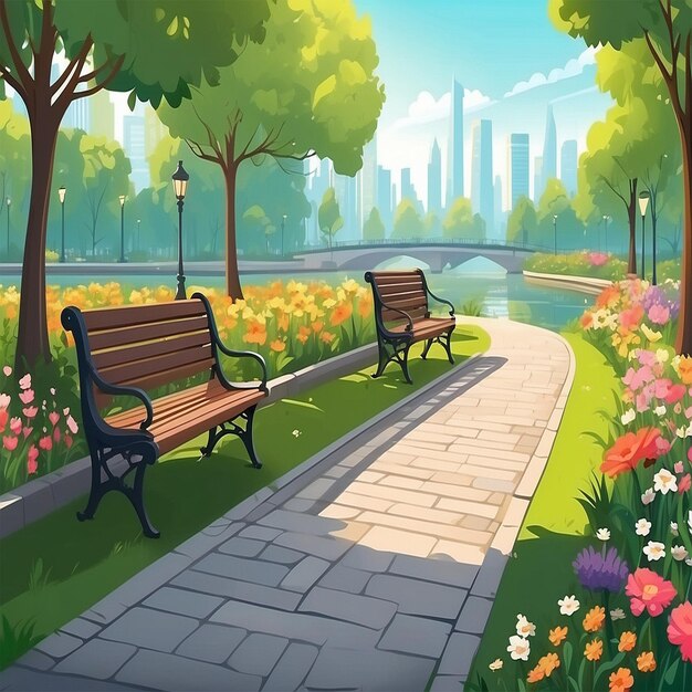 Городская речная эспланада с летними парковыми сиденьями