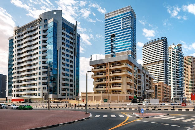 Urban road cityscape of dubai at daytime