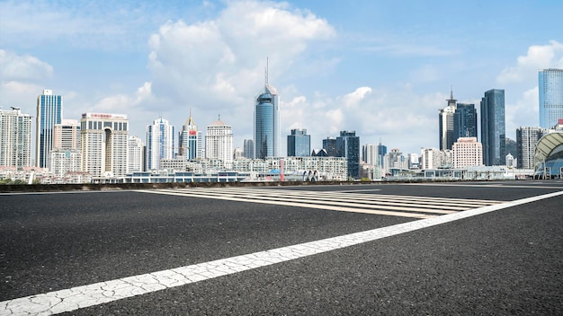 Urban road ground and modern architectural landscape