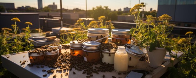 Photo urban rooftop beekeeping workshop learning background