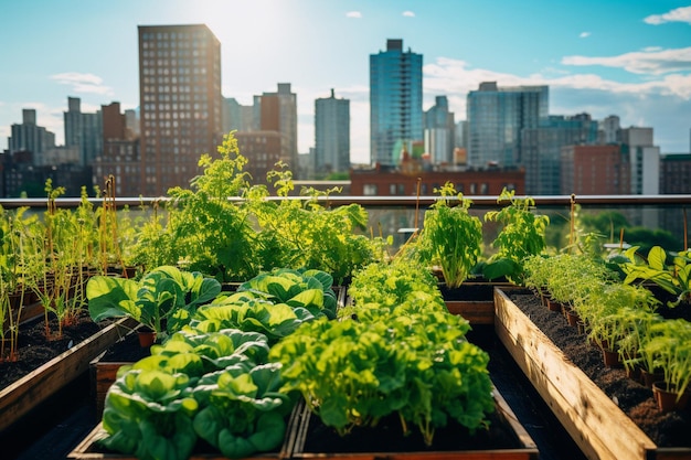 Photo urban rooftop farming and sustainable initiatives