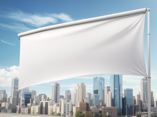 Фото Городской спокойствие пустой белый флаг на фоне городского неба