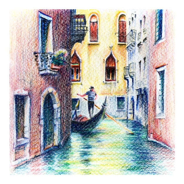 Urban sketch of Gondola in Venice, Italy