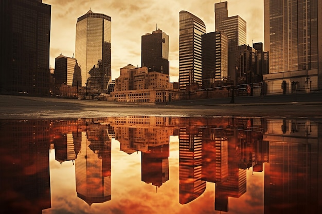 Photo urban skyline reflection brings architecture to life