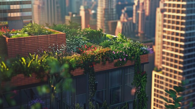 Photo urban skyscraper rooftop garden greenery aesthetic