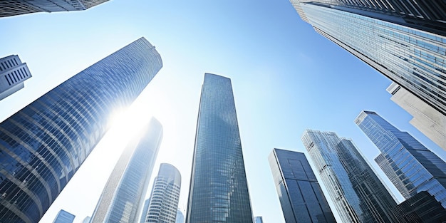 Urban Skyscrapers Low Angle View of Cityscape Modern Architecture and Corporate Business