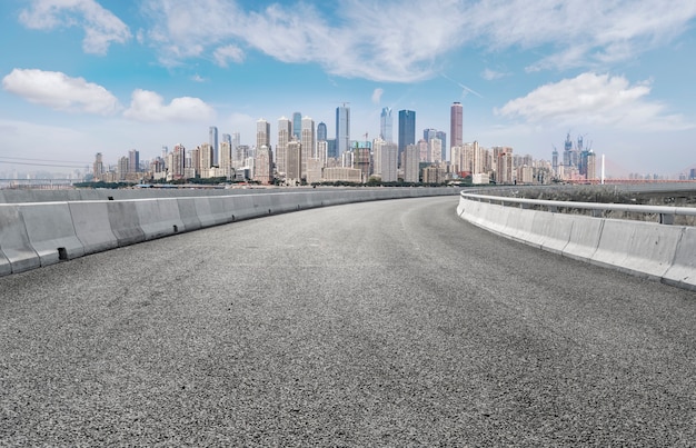 Urban square road and skyline of architectural landscape