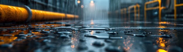 Photo urban street photography wet pavement cityscape reflections rain water drops yellow lights