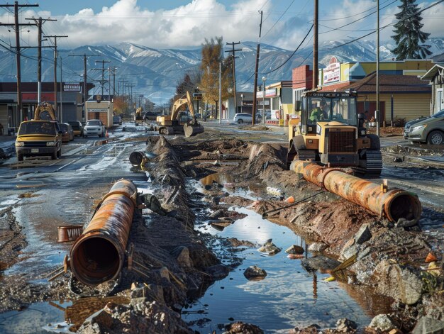 Urban Street With Numerous Pipes