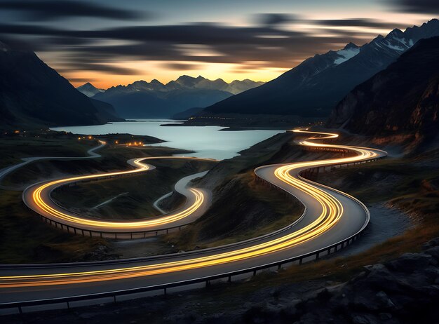 Urban Symphony Nighttime Photo Featuring Vibrant Light Trails