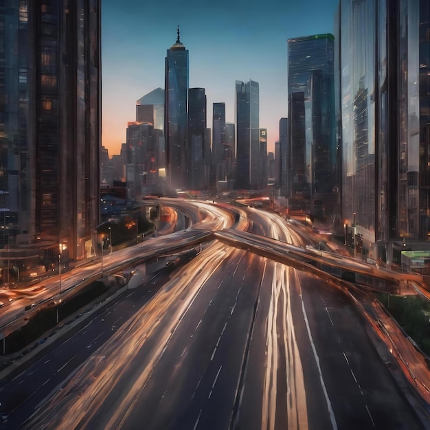 都市交通道路と都市風景