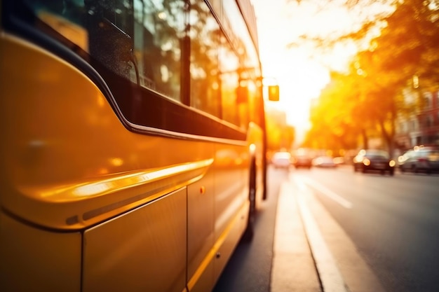 Foto primo piano del transito urbano di un autobus urbano