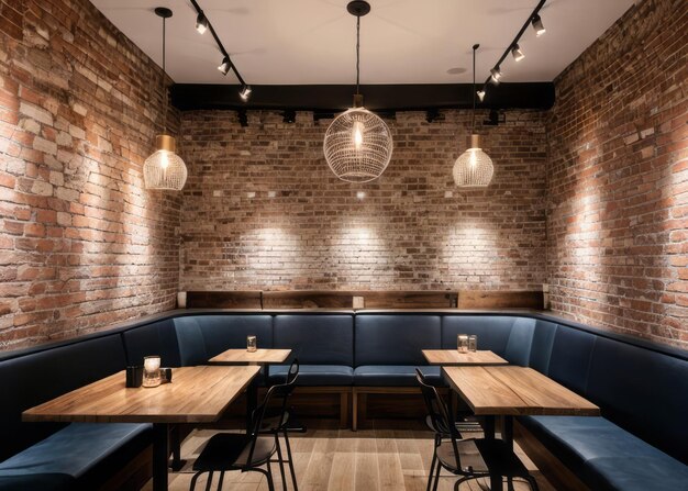 Photo the urban and trendy ambiance of an industrialchic coffee shop with exposed brick walls