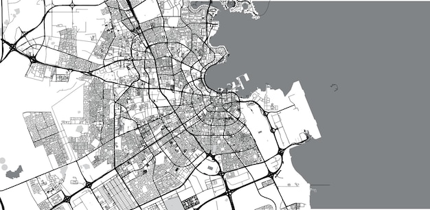 Photo urban vector city map of doha qatar