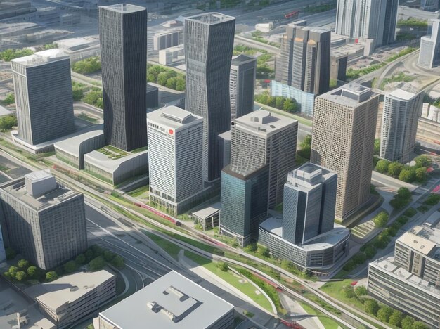 Urban Vista 3D Rendering Illustration of City Center