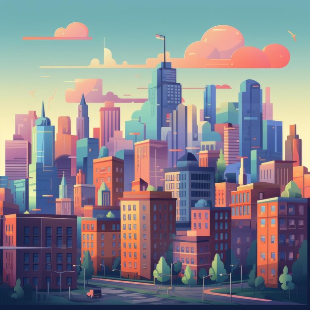 Photo urban vista a vibrant flat vector illustration of the cityscape