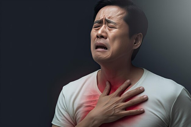 Urgent Medical Situation Asian Man Experiencing Chest Pain as a Heart Attack Patient