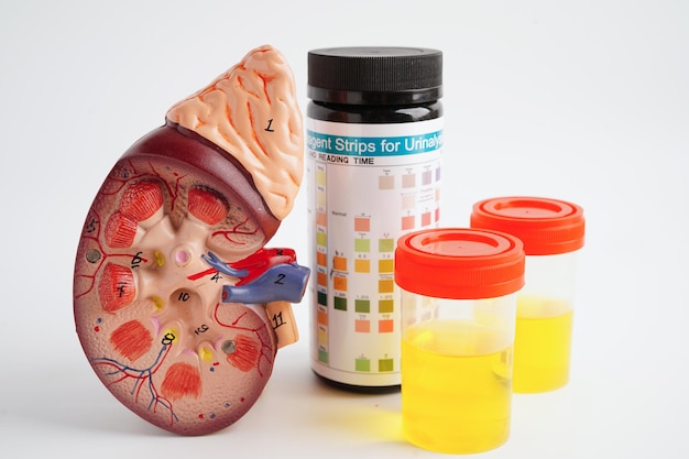 Urinalysis Kidney and urine cup for check health examination in laboratory