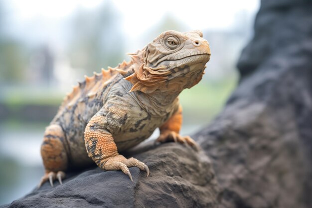 Photo uromastyx on a rocky tree outcrop