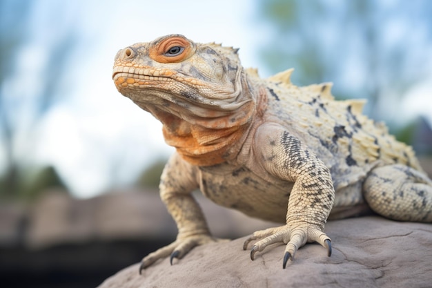 Photo uromastyx on a rocky tree outcrop