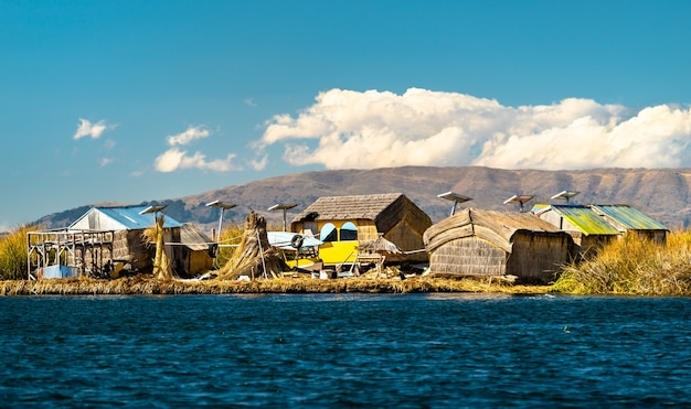 Uros floating islands on lake titicaca in peru