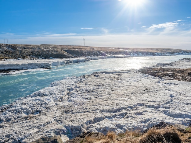 Urridafoss de meest omvangrijke waterval van het land in het zuiden nabij de hoofdweg van IJsland